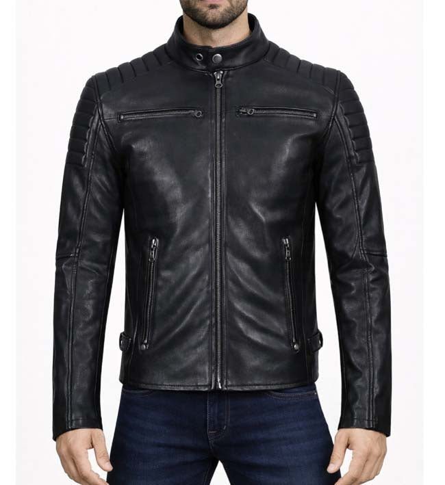 Men’s Black Slim Fit Biker Leather Jacket.