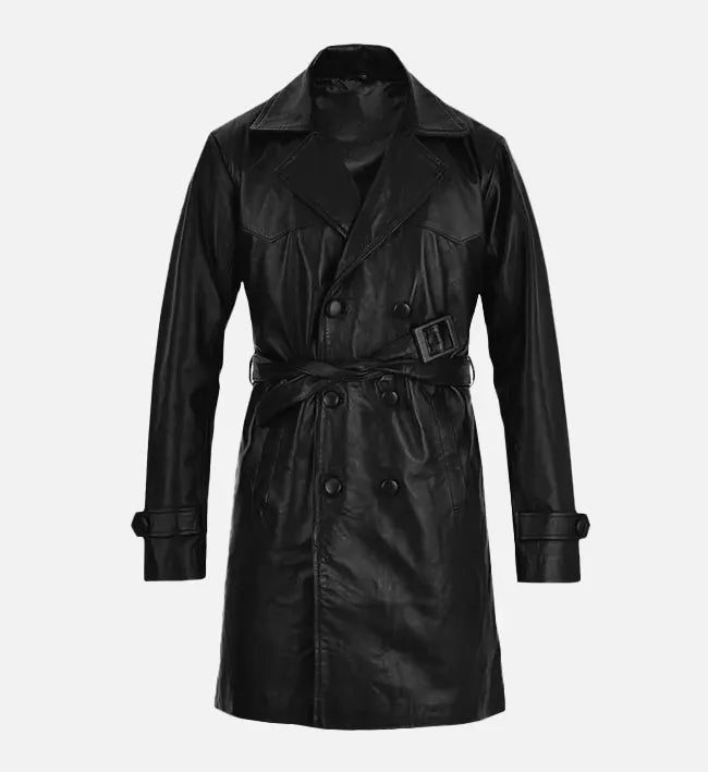 Men’s 1970s Vintage Leather Trench Coat.