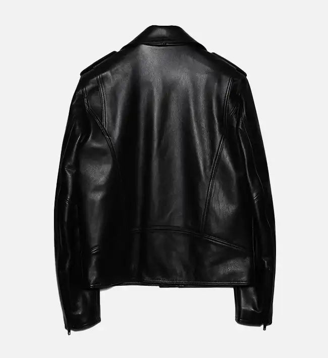 Men’s All Black Zipper Biker Leather Jacket.
