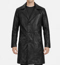 Men’s Black Asymmetrical Leather Long Coat.