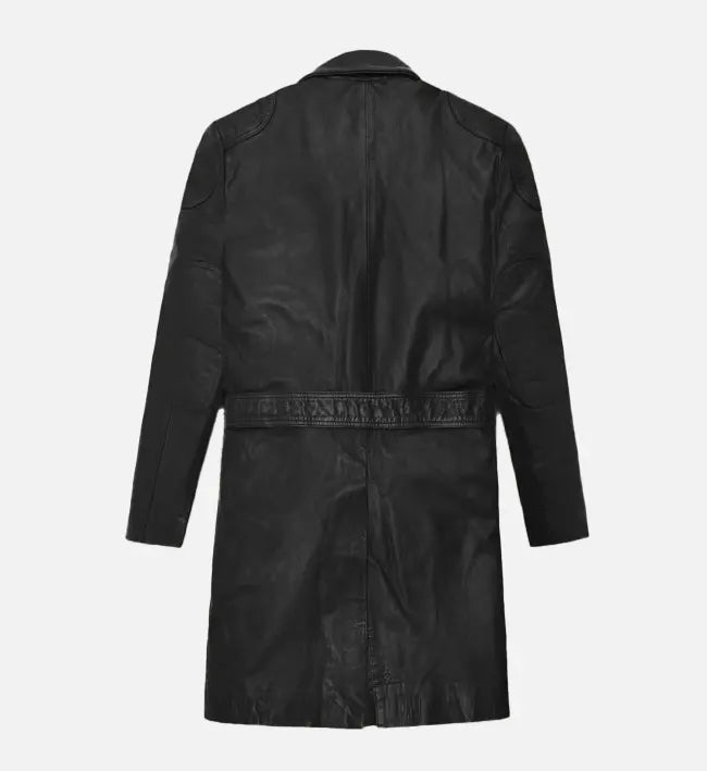Men’s Black Asymmetrical Leather Long Coat.