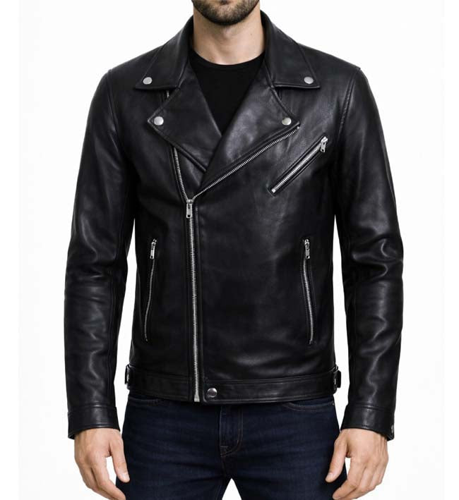 Men’s Black Leather Biker Jacket.