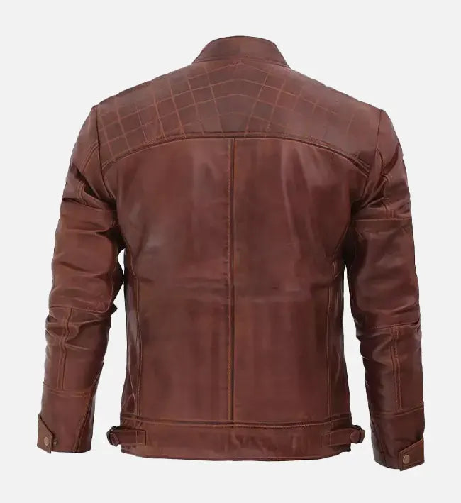 Men’s Brown Quilted Cafe Racer Leather Jacket.