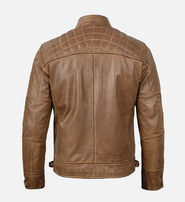 Men’s Camel Brown Cafe Racer Leather Jacket.