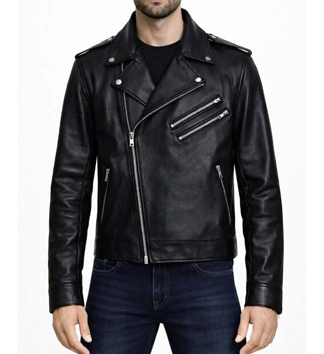 Men’s Double Zipper Black Biker Jacket.