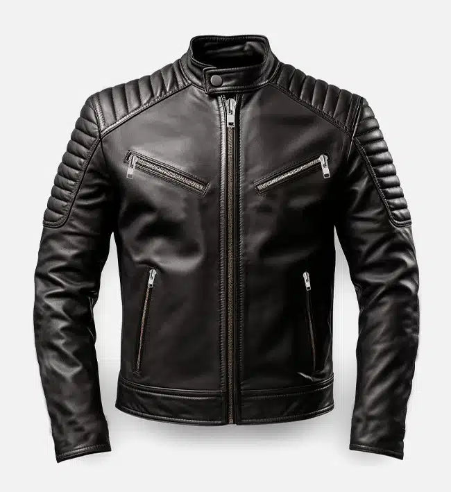 Men’s Harvey Black Cafe Racer Leather Jacket.