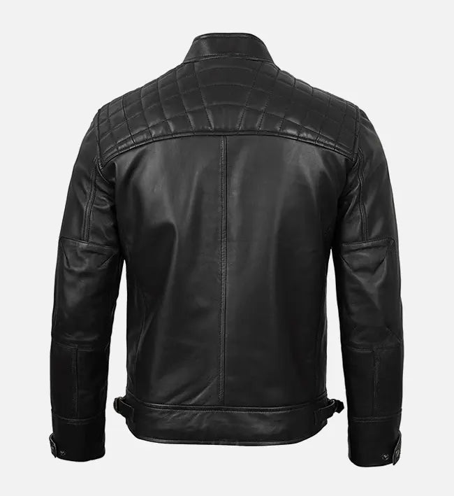 Men’s Premium Black Cafe Racer Leather Jacket.