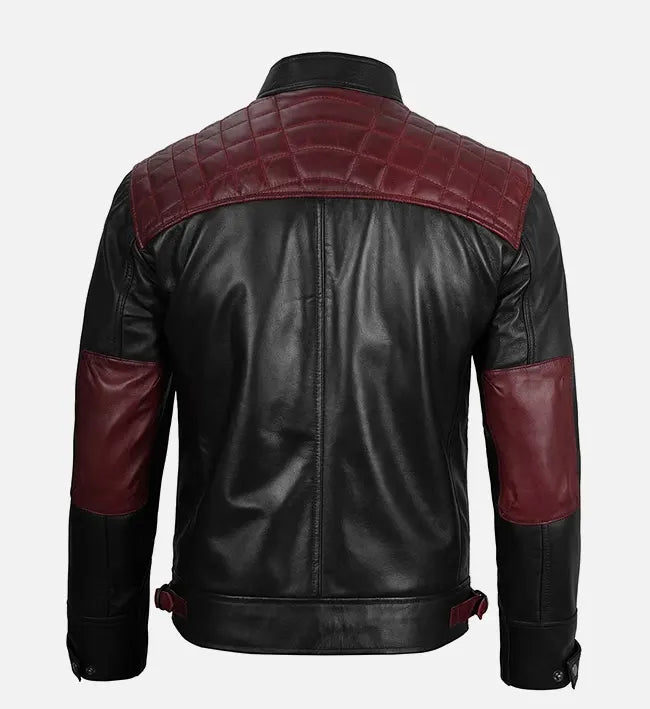Men’s Quilted Black & Maroon Cafe Racer Jacket.