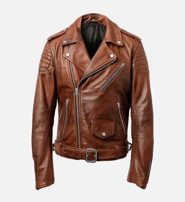 Men’s Brown Real Leather Biker Jacket.