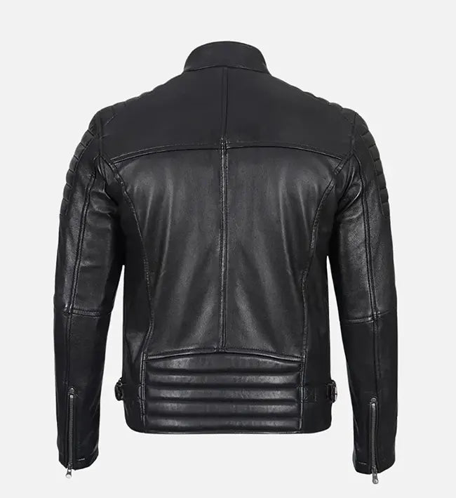 Men’s Black Slim Fit Biker Leather Jacket.