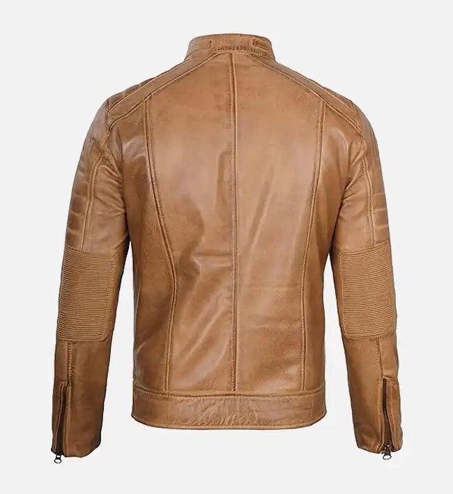 Men’s Tan Rust Brown Biker Leather Jacket.