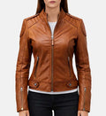 Women’s Brown Leather Biker Jacket.