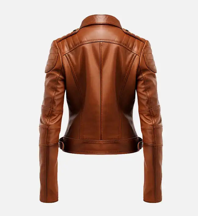 Women’s Brown Leather Biker Jacket.