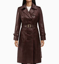 Women’s Maroon Wax Leather Trench Coat.