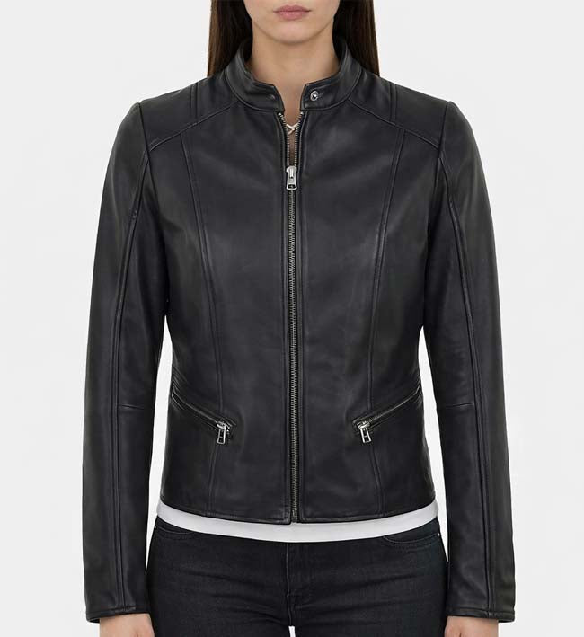 Women’s Simple Moto Black Leather Jacket.