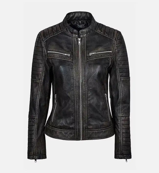 Women’s Vintage Biker Black Leather Jacket.