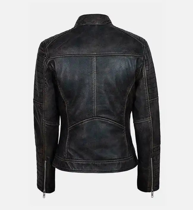 Women’s Vintage Biker Black Leather Jacket.