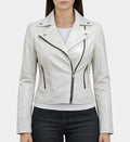 Women’s White Leather Biker Jacket.