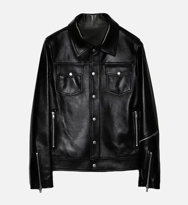 Women’s Zipper Biker Black Leather Jacket.