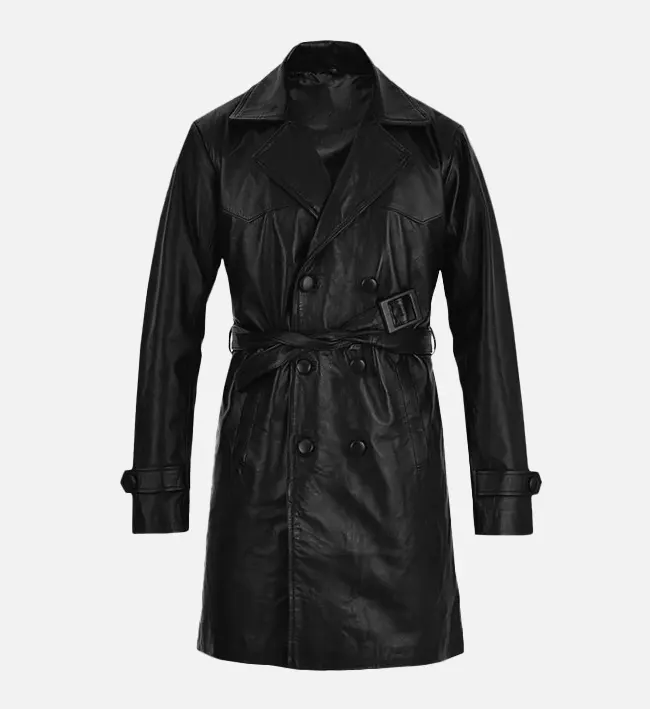 Men’s 1970’s Vintage Leather Trench Coat – Classic Retro Elegance in Real Leather