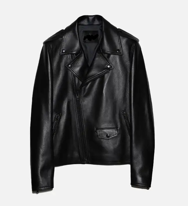 Men’s All Black Zipper Biker Leather Jacket – Front Zip Genuine Motorcycle Jacket