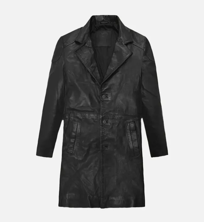 Men’s Black Asymmetrical Leather Long Coat – Bold Design, Modern Edge & Timeless Appeal