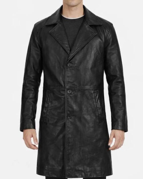 Men’s Black Asymmetrical Leather Long Coat