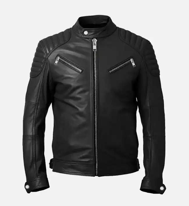 Men’s Black Café Racer Biker Leather Jacket – Genuine Slim Fit Motorcycle Jacket
