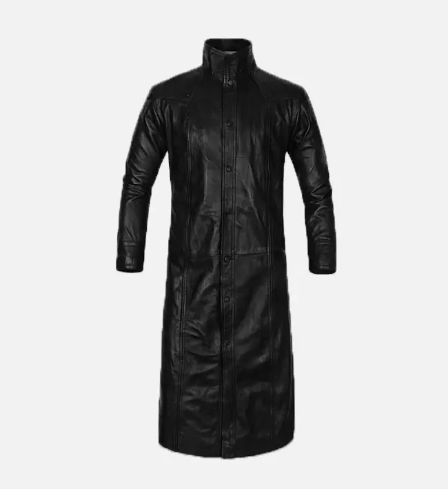 Men’s Black Leather Trench Coat – Classic Style, Modern Edge