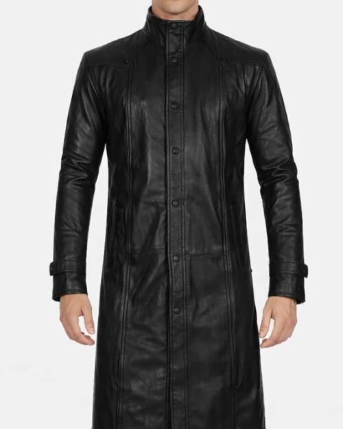 Men’s Black Leather Trench Coat