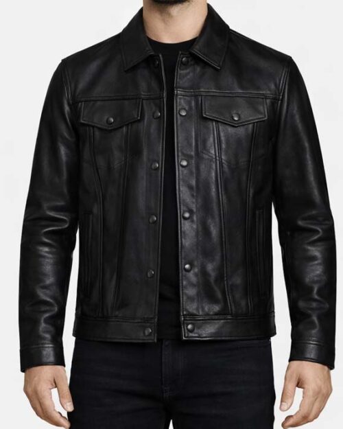 Men’s Black Trucker Button Jacket
