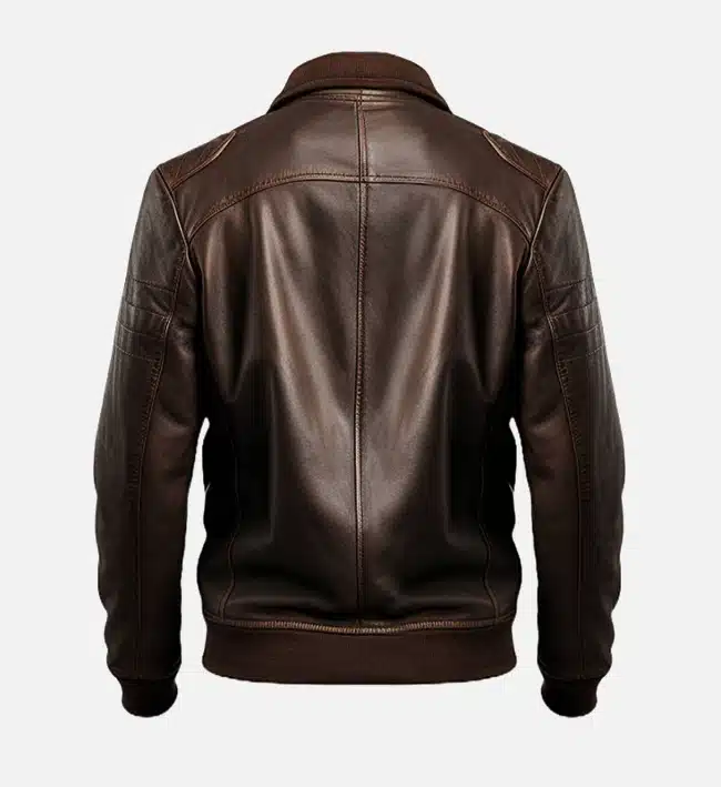 Men’s Dark Brown Leather Bomber Jacket - Image 3