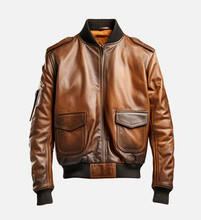 Men’s Distressed Brown Bomber Vintage Leather Jacket – Retro Vibe, Timeless Strength