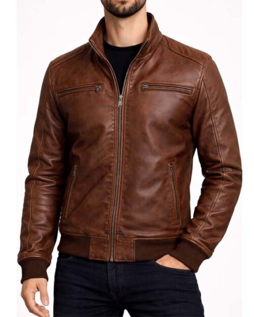 Men’s Jordan Brown Leather Bomber Jacket
