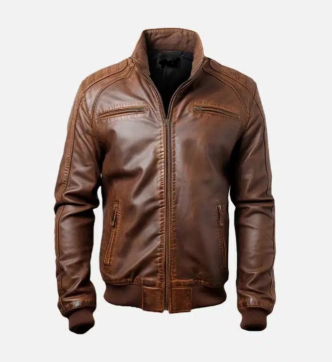Men’s Jordan Brown Leather Bomber Jacket – Sleek Finish, Confident Style