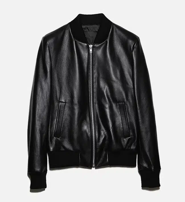 Men’s Minimal Black Leather Jumper Jacket – Modern Design, Effortless Edge