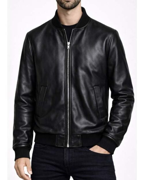 Men’s Black Leather Jumper Jacket