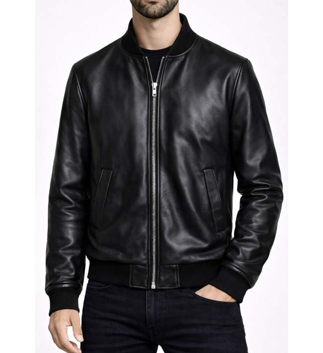 Men’s Black Leather Jumper Jacket