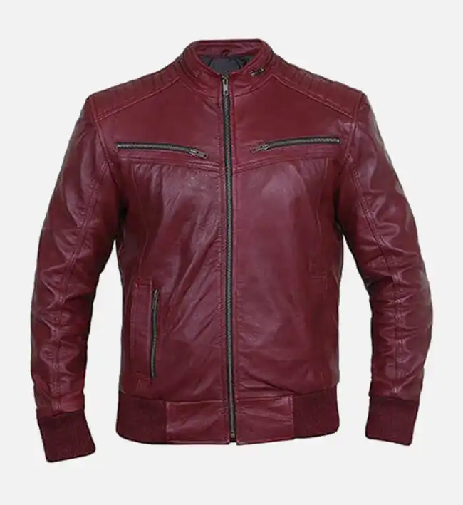 Men’s Red Leather Bomber Jacket – Bold Color, Iconic Street Style