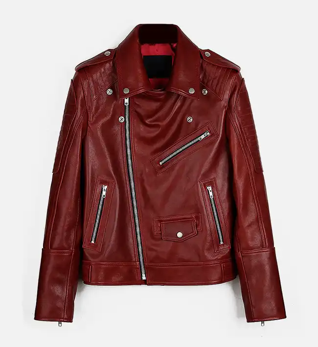 Men’s Red Runway Biker Leather Jacket – Premium Genuine Leather Motorcycle Jacket
