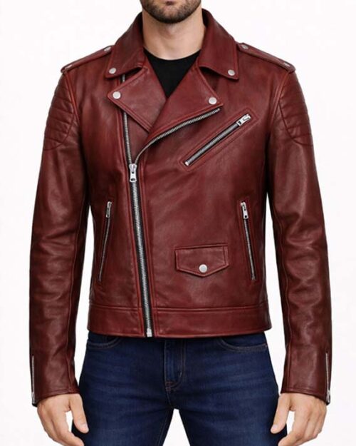 Men’s Red Runway Biker Leather Jacket