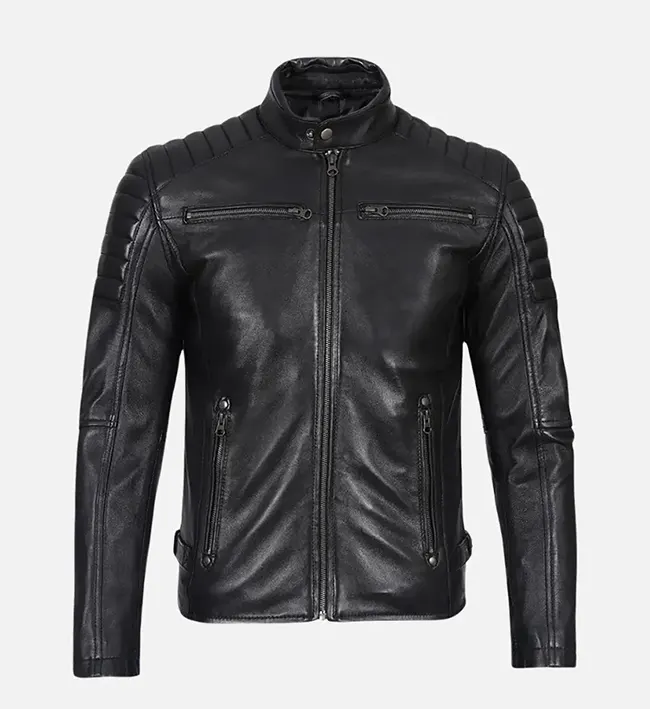 Men’s Sprint Black Leather Jacket – Genuine Leather Slim Fit Biker Jacket