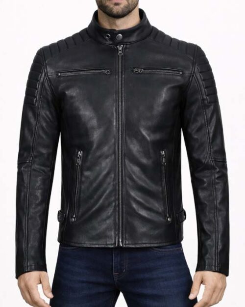 Men’s Black Slim Fit Biker Leather Jacket