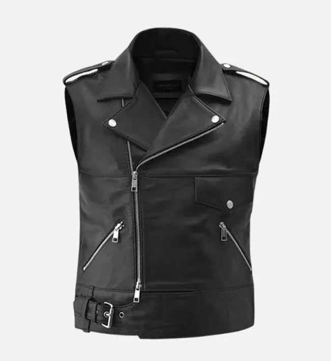 Men’s Thunderbolt Biker Leather Vest – Bold, Rugged & Road-Ready Style