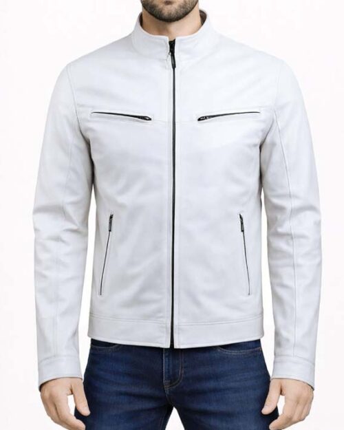 Men’s White Slim Fit Leather Jacket