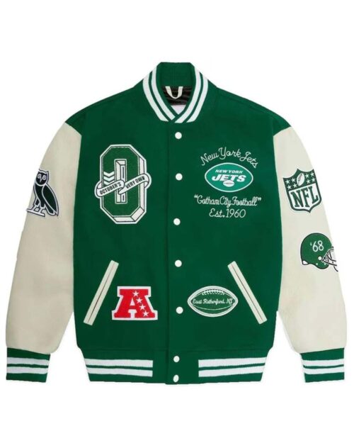 OVO x NFL New York Jets Leather Varsity Jacket