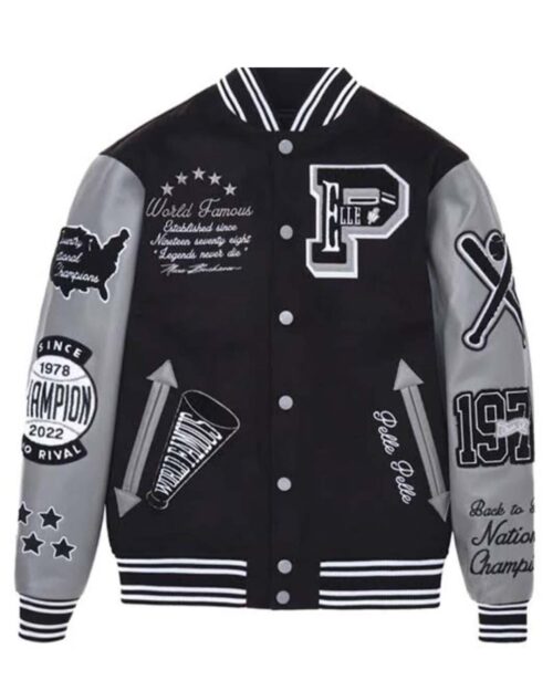 Pelle Pelle World Famous Black & Grey Varsity Jacket