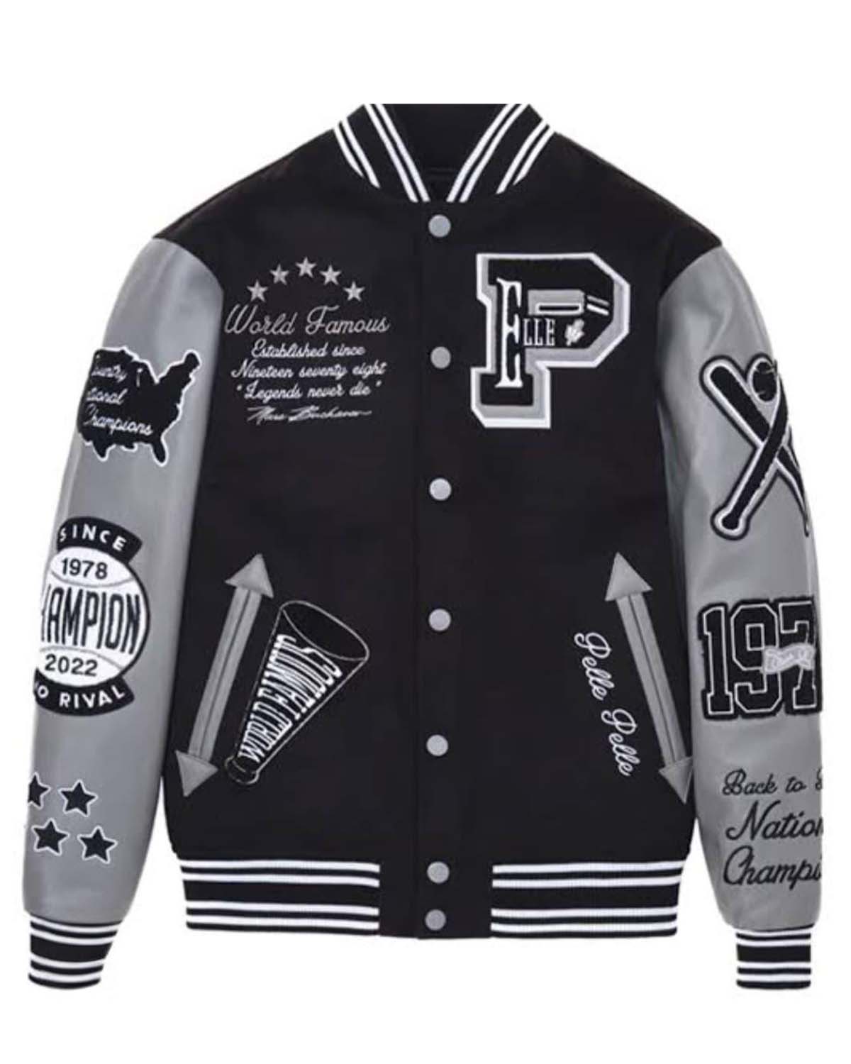 Pelle Pelle World Famous Black & Grey Varsity Jacket – Limited Edition Champion Series