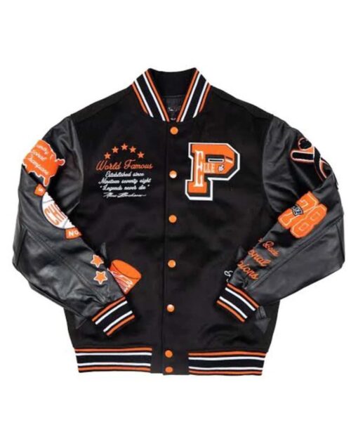 Pelle Pelle World Famous Black & Orange Varsity Jacket