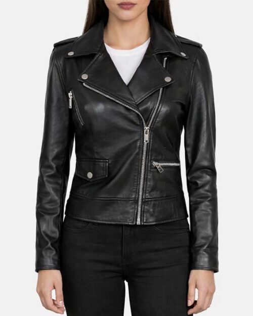 Women’s Asymmetrical Black Leather Biker Jacket